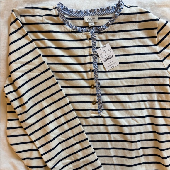 J. Crew Tops - J.Crew Navy and Cream Striped Button Top